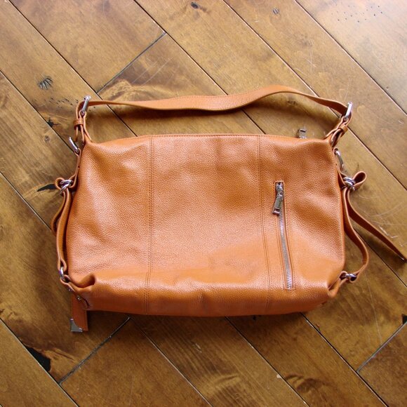 Heshe Genuine Pepple Grain Leather Tote Shoulder Bag Satchel Purse Tan Brown - Picture 14 of 15